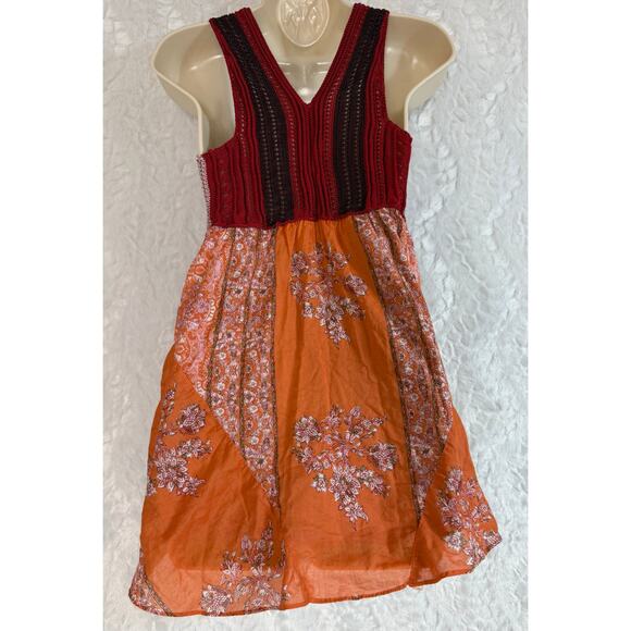 Free People Katie Crochet Mini Dress Red Pink Knit Orange Bandana Skirt Boho XS - Picture 4 of 16
